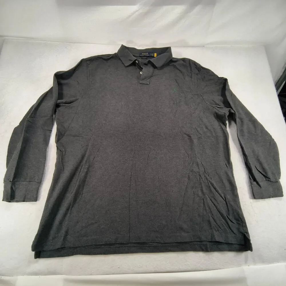 Polo Ralph Lauren Classic Fit Collared Long Sleeve Polo Shirt Mens Size 2XL Gray